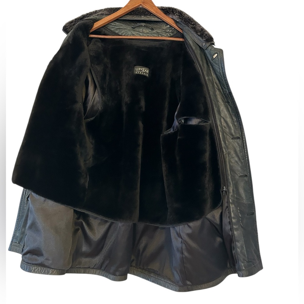 Upstar Black Nubuck Leather Jacket With Removable 100% Shearling Liner - Picture 5 of 13